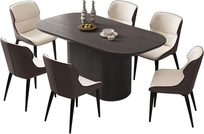Miuuod 62.99" Large Modern Mid-Century Dining & Kitchen Table Set,1 Dining Table with 6 Cushion Chairs for 6-8,Oval Dining Table,Coffee Table Space-Saving Dining Table,Dark Grey