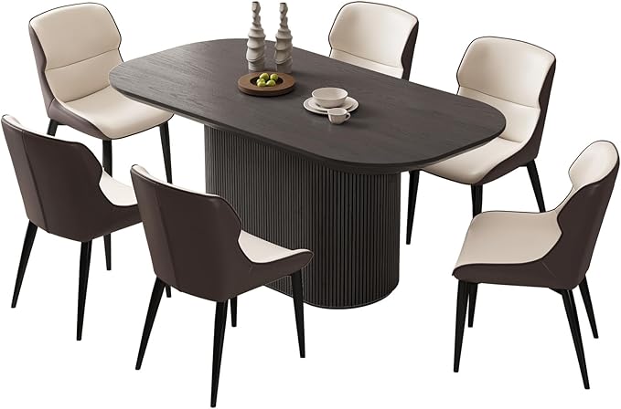 62.99" Oval Dining Table Set for 6, Modern Dining Room Table Set with 6 Chairs for Kitchen, Living Room, Bar, 7 Piece Kitchen Table Set, Dinner Table with Stable Oval Pedestal Black