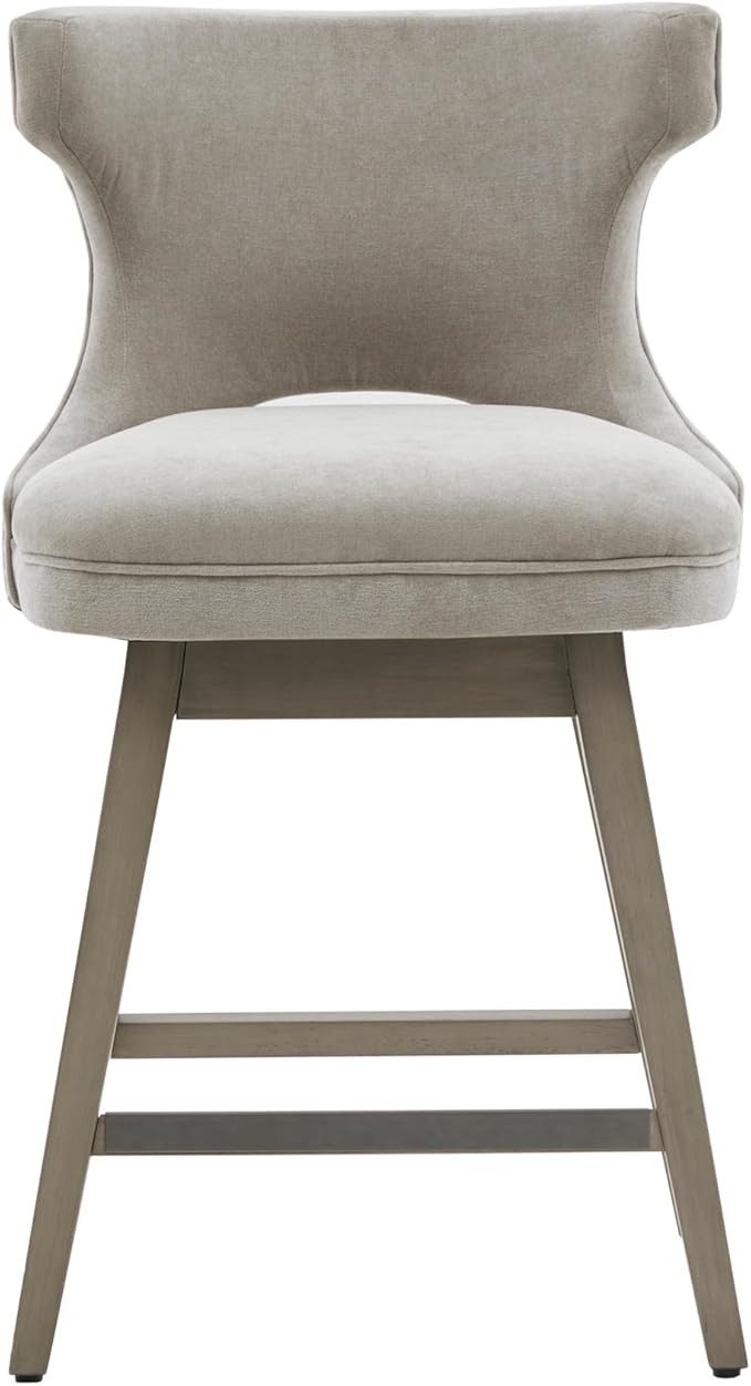 Madison Park Emmett Swivel Stool-Chic Modern, Scoop Back, Counter Height Barstool, Kitchen Island Chair Solid Wood Legs, Silver Nailhead Accent, Assembly Required, 21" W x 22" D x 37" H, Light Grey