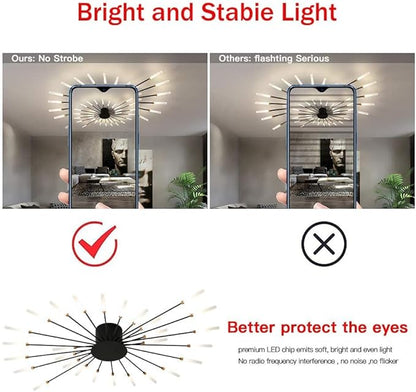 JAYMP 50.4“ Ceiling Light Modern Flower Shape Ceiling Lamp for Living Room Dining Room Flush Mount Metal Acrylic Sputnik Firework Petal LED Lighting Fixture (Matte Black, 42 Lights)