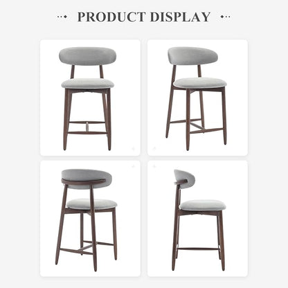 Upholstered Counter Height Bar Stools, Kitchen Island Stools with Back, Modern Counter Stools Chairs with Wood Legs for Kitchen Island Dining Room, Light Grey