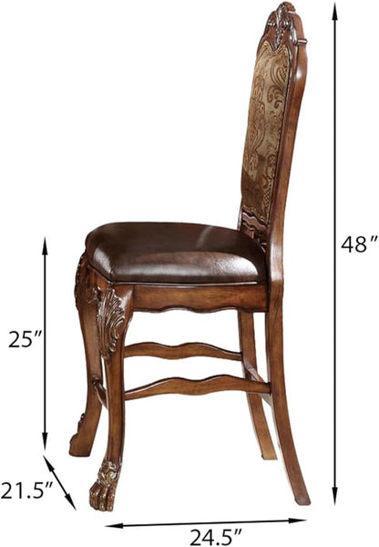 Beige and Cherry Oak Counter Height Chairs Set of 2 Vintage Wood Fabric Elegant Design with Front Legs Claw Feet Dining Tables & Kitchen Islands Addition