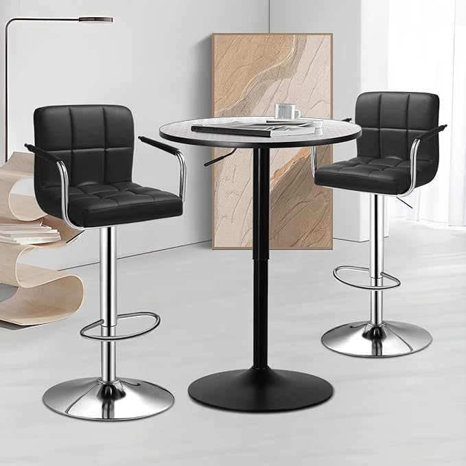 Magshion 3 Pack Bar Table and Chairs Set, Adjustable Bar Stools Set of 2 with Armrest and Kitchen Dining Round Pub Table for Dining Counter Pub and Apartment