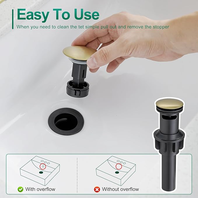 VOTON Brushed Gold Bathroom Faucet One Hole, Modern Single Handle Bathroom Faucet for 1 or 3 Hole Sink with Metal Pop up Drain, Deck Plate, for Vanity, Rv Sink