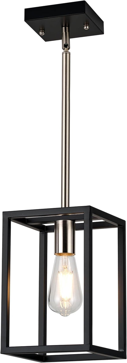 Single 1 Light Black and Brushed Nickel Modern Industrial Pendant Lighting Fixture Hanging Ceiling Light for Dining Room Living Room