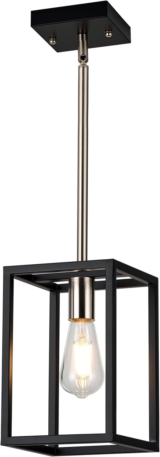 Single 1 Light Black and Brushed Nickel Modern Industrial Pendant Lighting Fixture Hanging Ceiling Light for Dining Room Living Room