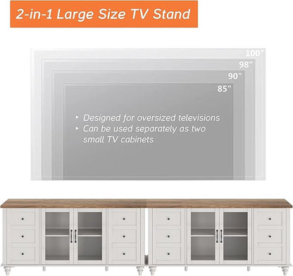 WAMPAT 2-in-1 Sideboard Buffet Cabinets with Glass Door, Kitchen Storage Cabinets, Wood Coffee Bar Tables, Accent Sideboard Storage Cabinet Table Dining Room, Living Room,White