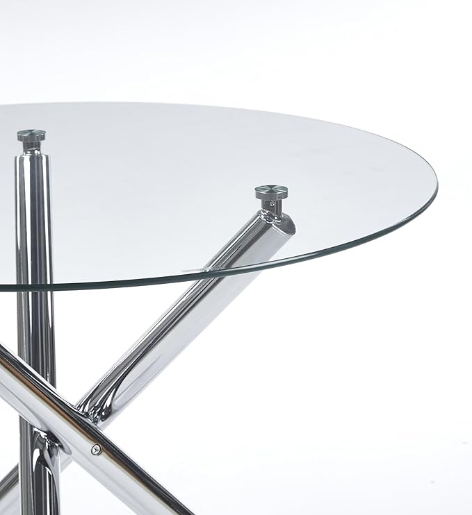SSLine 35.4" Round Glass Dining Table for 2-4 Modern Circle Glass Tabletop Kitchen Table for 4 Luxury Dinner Tables with Silver Metal Legs for Home Kitchen Dining Room(Table Only)
