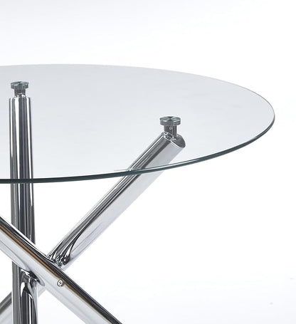 SSLine 35.4" Round Glass Dining Table for 2-4 Modern Circle Glass Tabletop Kitchen Table for 4 Luxury Dinner Tables with Silver Metal Legs for Home Kitchen Dining Room(Table Only)