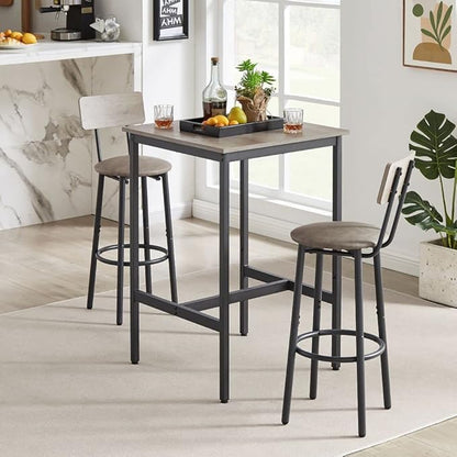 Bar Table Set for 2 with 2 PU Upholstered Stools, Pub Bistro Dinning Table and Stools with Backrest, Counter Height Bar Table Set for Apartment, Kitchen, Small Space