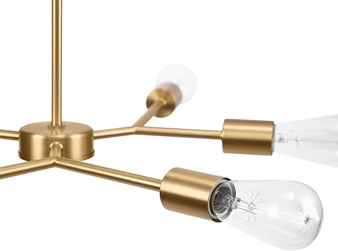 GLOBE Electric Tetra 6-Light Chandelier, Matte Brass, Adjustable Hanging Height
