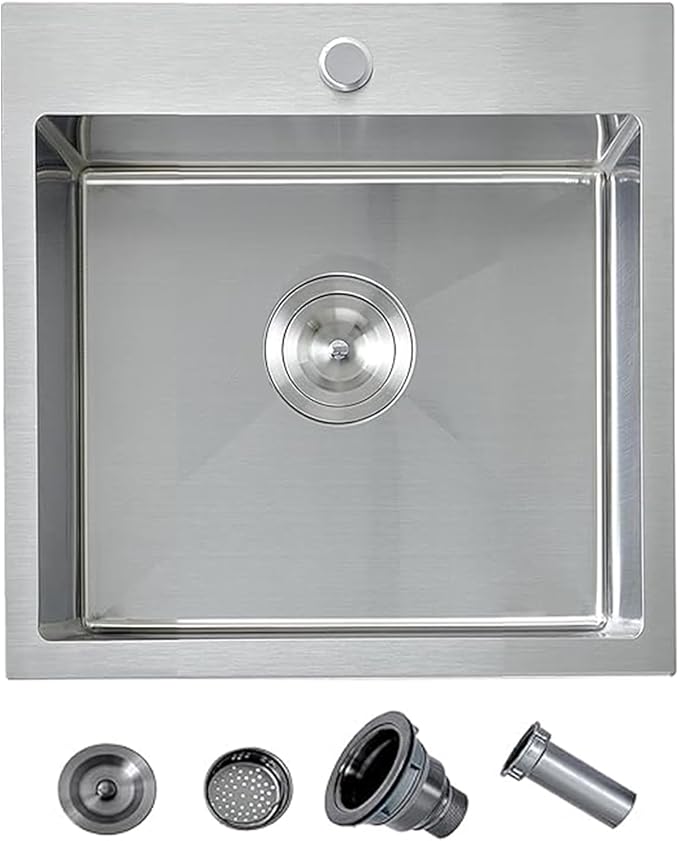 18 Inch Drop In Bar Sink, 18 x 18 Stainless Steel Single Bowl Top Mount Drop In Bar Wet Prep RV Outdoor Kitchen Sink, 16 Gauge Brushed Nickel