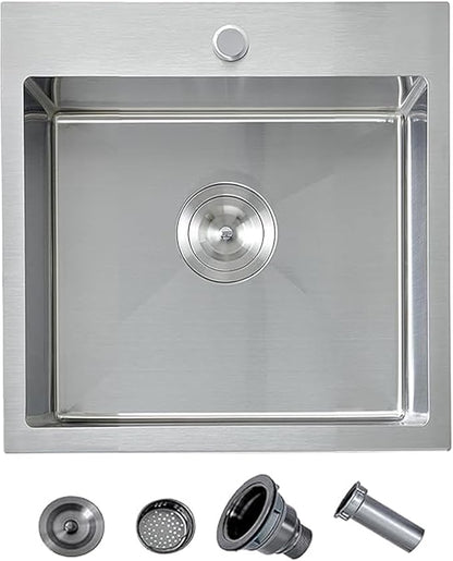 18 Inch Drop In Bar Sink, 18 x 18 Stainless Steel Single Bowl Top Mount Drop In Bar Wet Prep RV Outdoor Kitchen Sink, 16 Gauge Brushed Nickel