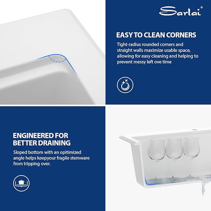 Sarlai 33 Inch Composite Granite Kitchen Sink Drop In - 33x22 Inch White Kitchen Sink Workstation Granite Topmount Sinks White Quartz Classic Above Counter Single Bowl Basin