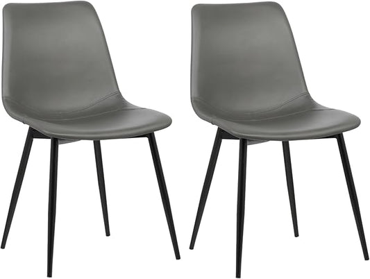 Armen Living Monte Mid Century Modern Dining Accent Chair for Table Kitchen Desk Vanity in Charcoal Gray Faux Leather with Black Metal Legs, Set of 2