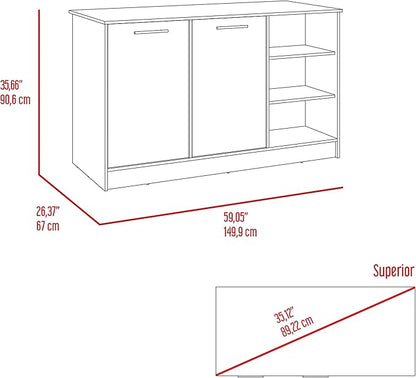 GOWE Ginger Kitchen Island, Three Open Shelves, Two Cabinets -White/Dark Brown