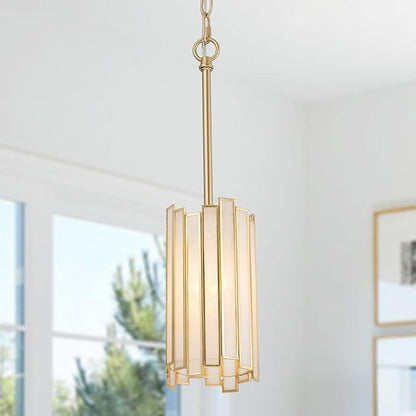 Optimant Lighting Gold Pendant Lighting, Modern Glass Cylinder Hanging Light Fixture for Kitchen Island, Hallway, Foyer, Bedroom and Dining Room