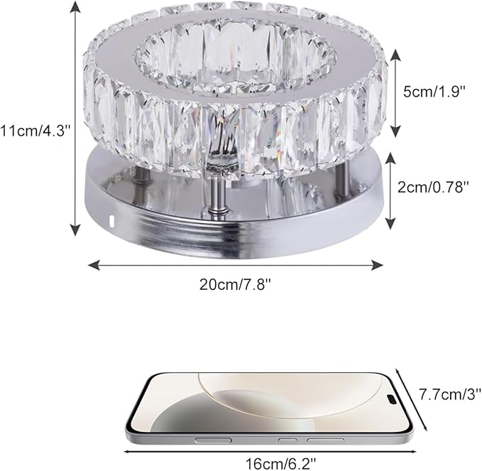 Modern Crystal Chandelier Mini Round Flush Mount Ceiling Light Fixture Small LED Crystal Ceiling Light for Hallway Foyer Living Room (Warm White)