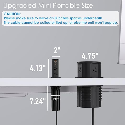 ANNQUAN 2 inch Space Saver Pop Up Outlet for Countertop with PD20W USB Ports,2 Outlets Tamper Resistant,Splashproof Pop Up Socket,Desk Power Grommet for Home Office Kitchen Black (ETL Listed)