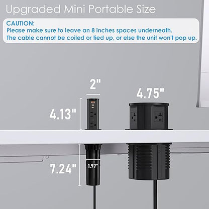 ANNQUAN 2 inch Space Saver Pop Up Outlet for Countertop with PD20W USB Ports,2 Outlets Tamper Resistant,Splashproof Pop Up Socket,Desk Power Grommet for Home Office Kitchen Black (ETL Listed)