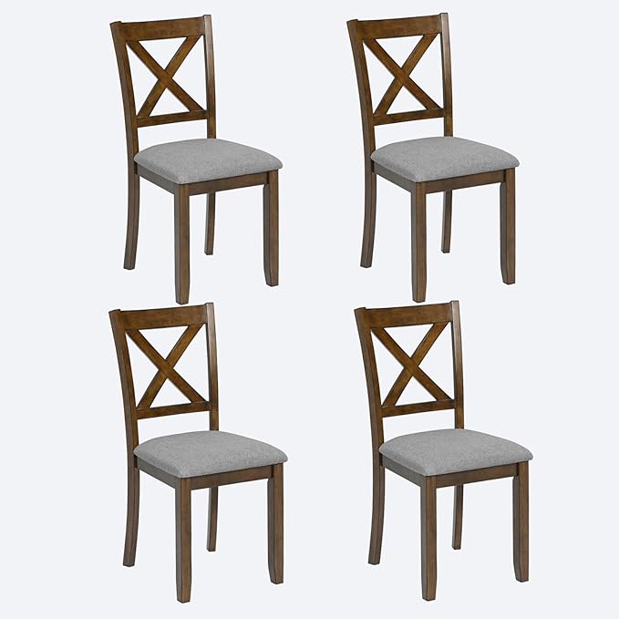 Ball & Cast Wood Frame Dining Chairs Set of 4, Modern Linen Upholstered Kitchen-Chairs with Padded Seat, 330lb Heavy Duty X-Backrest Side Chair for Dining Living Room, Easy Assembly, Walnut