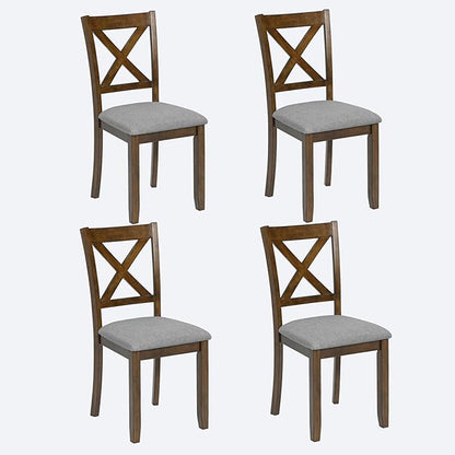 Ball & Cast Wood Frame Dining Chairs Set of 4, Modern Linen Upholstered Kitchen-Chairs with Padded Seat, 330lb Heavy Duty X-Backrest Side Chair for Dining Living Room, Easy Assembly, Walnut