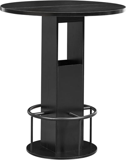 SOFTSEA 3 Pieces Round Bar Height Table and Chairs Set, Round Dining Table Set with Storage, Wood Pub Table and Chairs for Small Space, Black