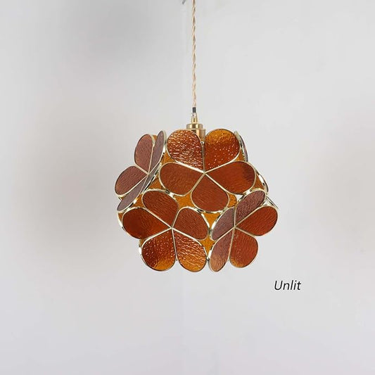 Bieye L11011 Petals Tiffany Style Stained Glass Ceiling Pendant Light for Home Decoration (Textured Amber, 12" Cherry Blossom)