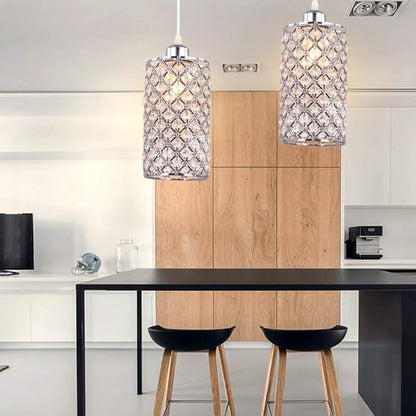 Modern Crystal Pendant Lighting Hanging Pendant Lighting Fixture Adjustable Ceiling Light for Kitchen Dining Room Bedroom Kitchen Island (Silver)