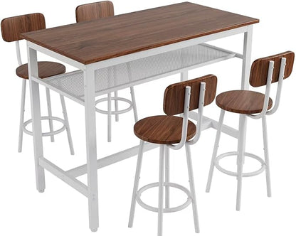 5-Piece Bar Height Table and Chairs Set – Modern Kitchen Table with 4 Bar Stools,Compact Dining Table Chairs Set ,Bar Table and Chairs Set for Kitchen Island Seating & Dining Room (Brown+White.)