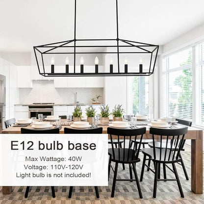 MELUCEE 7-Light Dining Room Light Fixtures Over Table, Farmhouse Chandelier Light Fixture Black Industrial Linear Pendant Lights Kitchen Island Candle Lantern Chandelier, E12 Base