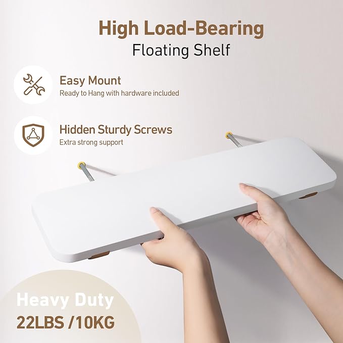 Wooden Floating Shelves for Wall, 15.7" W x 6" D x 0.6" H Large Wall Shelves, Hanging Storage Shelf with Hooks for Living Room, Kitchen, Bathroom, Bedroom Decor, Walnut, 3 Packs