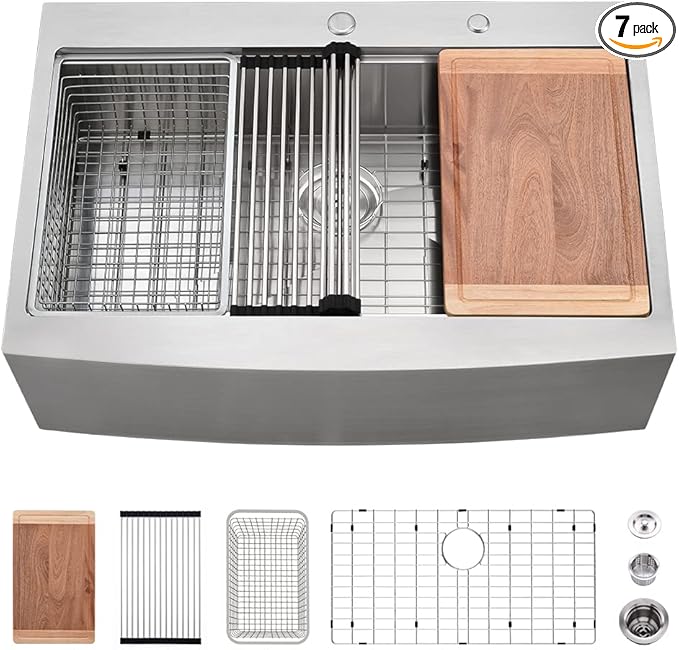 33 Inch Farmhouse Sink Drop In-VASOYO 33x22 Kitchen Sink Drop In Stainless Steel Farmhouse Sinks Workstation 16 Gauge Single Bowl Apron Front Farm Deep Top Mount Kitchen Sinks with Cutting Board