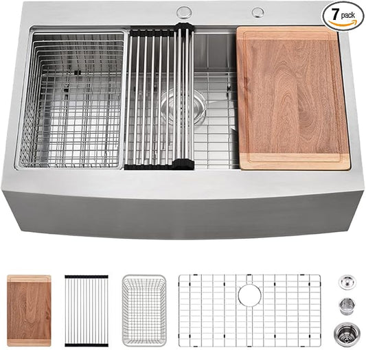 33 Inch Farmhouse Sink Drop In-VASOYO 33x22 Kitchen Sink Drop In Stainless Steel Farmhouse Sinks Workstation 16 Gauge Single Bowl Apron Front Farm Deep Top Mount Kitchen Sinks with Cutting Board