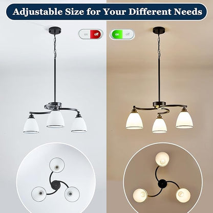 3 Lights Modern Chandelier Light Fixture Matte Black Retractable Round Chandelier Rustic Hanging Lamp Adjustable 59" Max Pendant Ceiling Light for Kitchen Island Dining Room Table Hallway