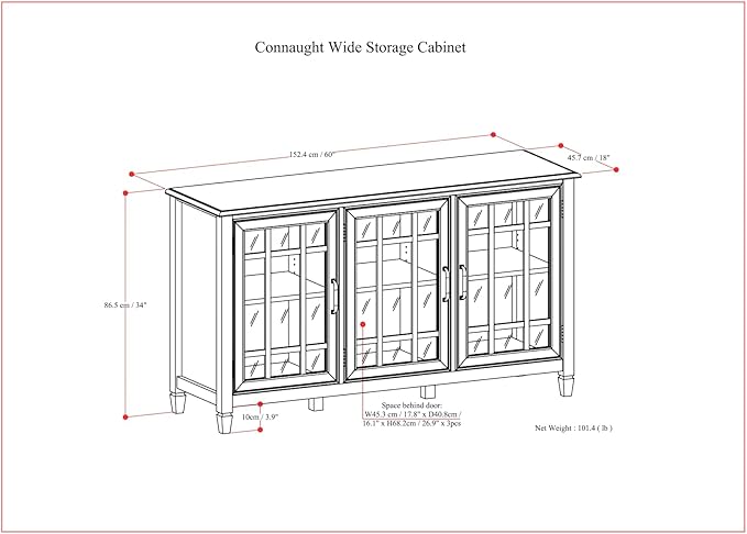SIMPLIHOME Connaught Storage Cabinet - 60 inch Wide Solid Wood Buffet in White, Traditional Sideboard for Dining Room, Entryway, or Living Room with Glass Doors, Adjustable Shelves, and Notched Legs