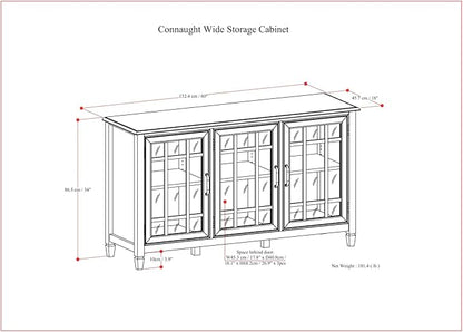 SIMPLIHOME Connaught Storage Cabinet - 60 inch Wide Solid Wood Buffet in White, Traditional Sideboard for Dining Room, Entryway, or Living Room with Glass Doors, Adjustable Shelves, and Notched Legs