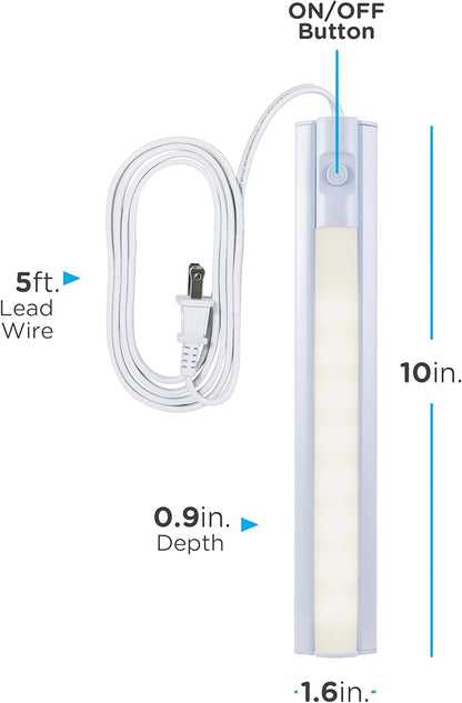 Enbrighten 10 Inch LED Premium Under Cabinet Light Fixture, Plug-In, Bright White 3000K, 275 Lumens, Plastic Housing, On/Off Switch, Perfect for Kitchen, Home Office, Garage, Workbench & more, 26534