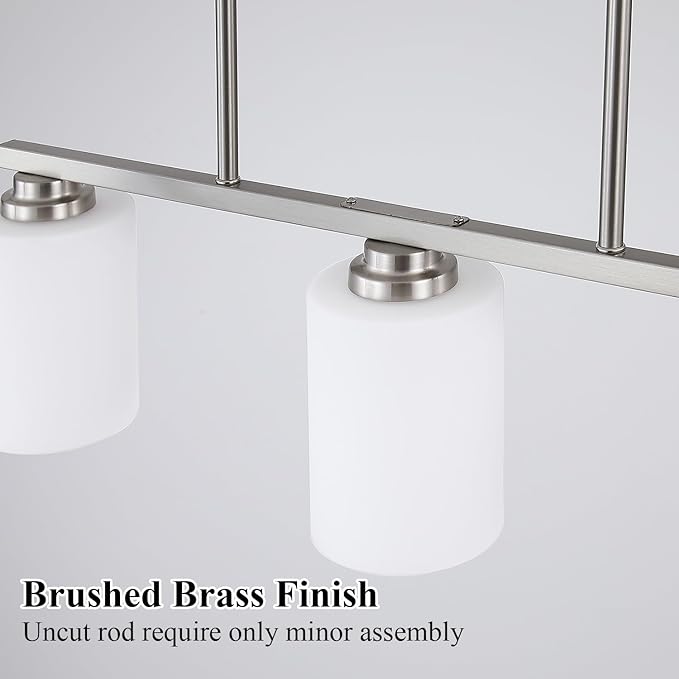 Mecgirn Island Light for Kitchen, Brushed Nickel Dining Room Light Fixture Over Table with Milk Glass Shade, 3-Light Linear Chandelier Pendant Lighting for Dining Table Kitchen Island Living Room
