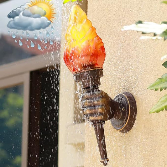Retro Outdoor Waterproof Wall Lights Fixture Holding Torch Wall Lamp Right Torchbearer Hand Light Glass Lampshade E27 LED Bulb 7W Industrial Style,Bronze,3000K(1Pcs)