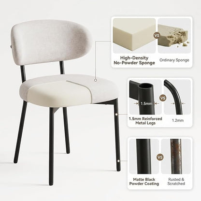 Upholstered Dining Chairs Set of 4, Modern Fabric Kitchen Chairs with Curved Backrest and Cushioned Seat, Sturdy Metal Legs, Comfortable Accent Chairs for Kitchen Dining Room, Living Room,Beige