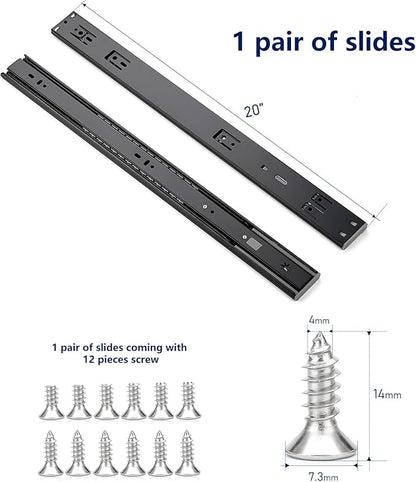 Ravinte 20 Inch Soft Close Drawer Slides 1 Pairs 2 Pack Black Full Extension Ball Bearing Drawer Glide Side Mount