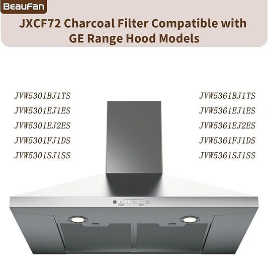 4 Pack JXCF72 Filter Replacement for GE Range Hoods JVW5301BJ1TS, JVW5301EJ1ES, JVW5301EJ2ES, JVW5301FJ1DS, JVW5301SJ1SS, JVW5361BJ1TS, JVW5361EJ1ES, JVW5361EJ2ES, JVW5361FJ1DS, JVW5361SJ1SS