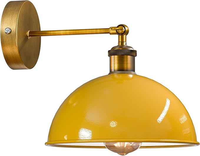 Dome Metal Wall Sconce, 180° Adjustable Industrial Wall Lamp for Bedside, Study, Kitchen, and Living Room Décor. (Yellow.)