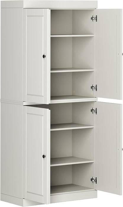 Palace Imports Solid Wood Kitchen Pantry Cabinet - 71.5" Tall x 32" Wide - Wooden Storage Cabinet with 4 Raised Panel Doors & Adjustable Shelves, Off White, Renewable Eco-Friendly, Modular Cabinets