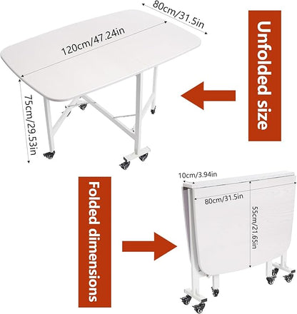 47.2×31.5in Wooden Foldable Kitchen Table with 6 Wheels, Space Saving Dining Table, Multifunction Movable Folding Wood Kitchen Dining Table, for Dining, Living Room, Apartment, Rustic, for 4-8 People