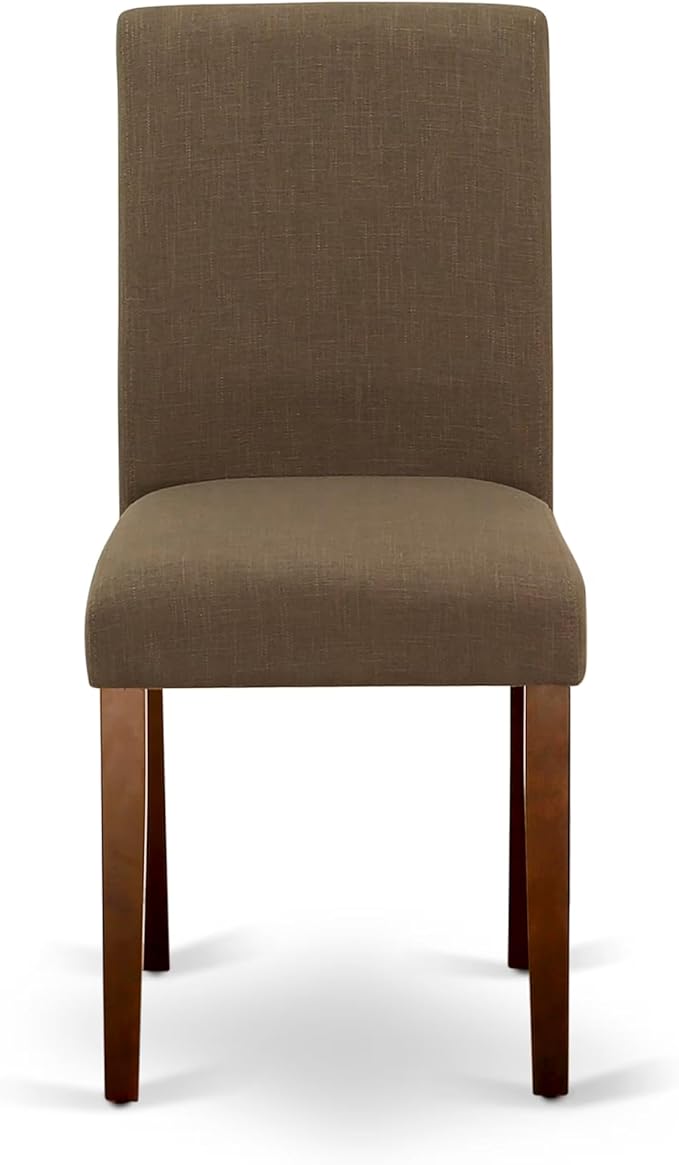 East West Furniture ABP3T18 Abbott Parson Dining Chairs - Coffee Linen Fabric Padded Chairs, Set of 2, Mahogany