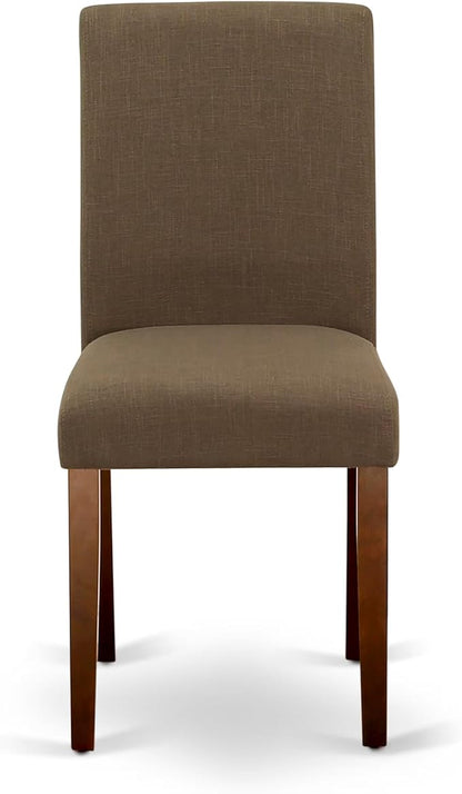 East West Furniture ABP3T18 Abbott Parson Dining Chairs - Coffee Linen Fabric Padded Chairs, Set of 2, Mahogany