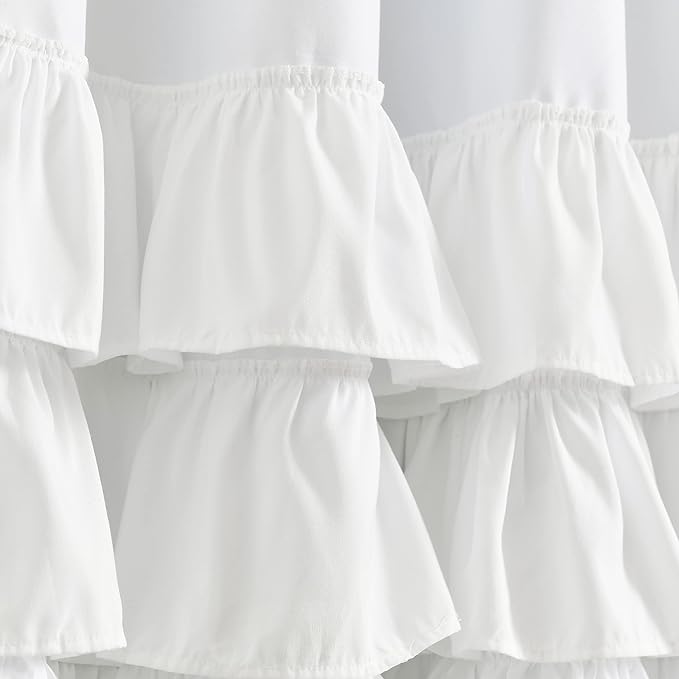 Lush Decor Allison Ruffle 100% Blackout Window Curtain Single 40" W x 84" L White - White Blackout Curtains for Bedroom or Nursery - Coquette Curtains