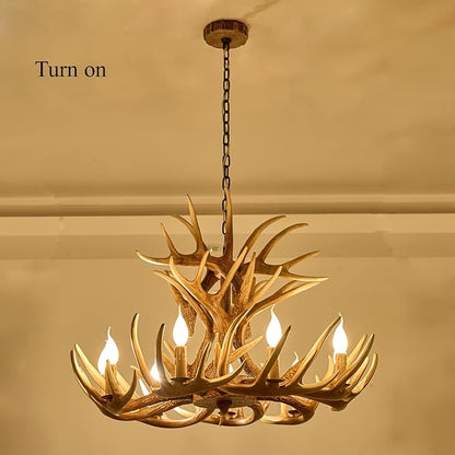 Rustic Antler Chandelier 9-Light, Farmhouse Deer Antler Chandelier Lighting, Retro Antler Light Fixtures for Living Room Dinning Room Kitchen Foyer Bar Store (9 lamp arms + 6arms)